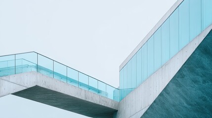 Fototapeta premium Modern Architectural Design with Glass Railings and Concrete Structure.