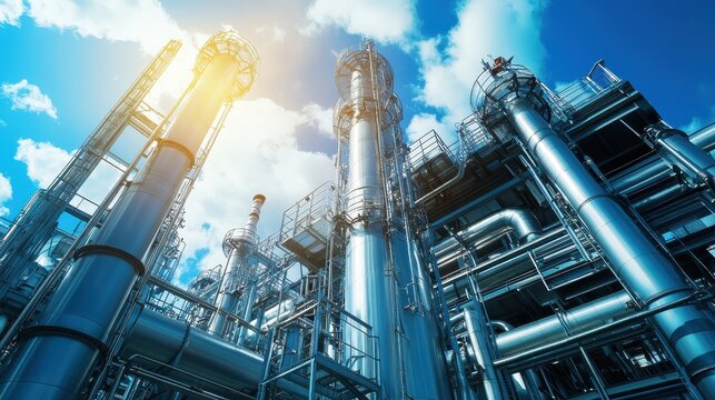 Geothermal Energy Facility Under a Bright Sky, Showcasing Industrial Power Generation and Renewable Resources