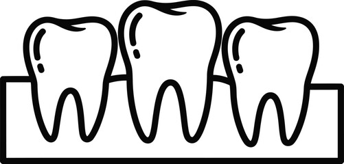 Black and white illustration of three human teeth on a white background © mdtaher