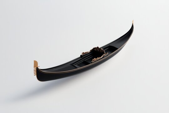 Elegant black gondola on minimalist white background for nautical design concepts