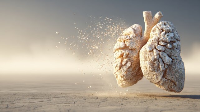 Melting Ice Larynx Sculpture in Atmospheric Desert Scene