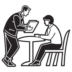 Fototapeta premium Business consultation session with colleague reviewing documents at desk line art illustration consultation colleague document