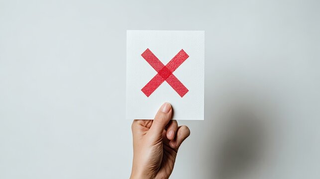 Hand Holding a Card with a Red X Mark.