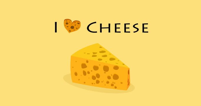 Animation footage of a piece of cheese with the title I love cheese	
