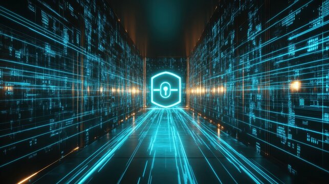 Encrypted Data Streams Through a Futuristic Digital Corridor