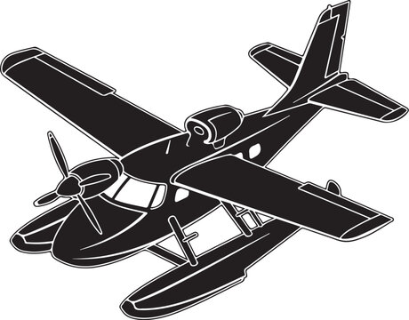 Seaplane, airplane, vector illustration, black and white, aircraft, floatplane