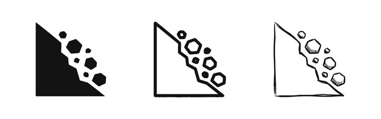 Landslide and Falling Rock Hazard Warning Icons © drawing lines
