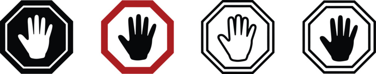 Stop icon set road sign hand stop icon vector illustration collection of warning prohibition symbols for traffic safety and control concept design © EQBAL BASAR HABIB