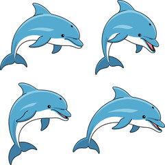 Obraz premium Vector Set of Dolphins in Different Poses for Marine Life and Wildlife Illustrations