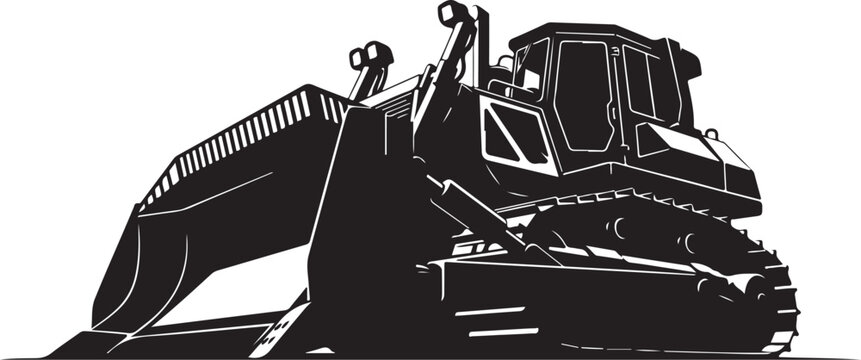 Bulldozer, heavy equipment, construction vehicle, industrial machine, black silhouette