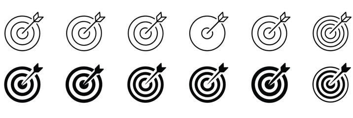 Target with arrow icon set vector illustration line and glyph style dartboard aim symbols representing focus accuracy and goal achievement concept © EQBAL BASAR HABIB