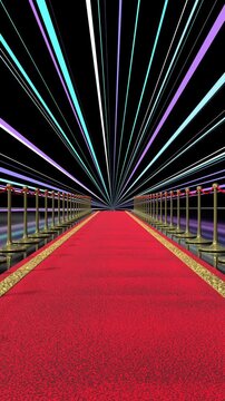 Red Carpet with Moving Light Rays - 3d 4k vertical animation (2160 x 3840px)