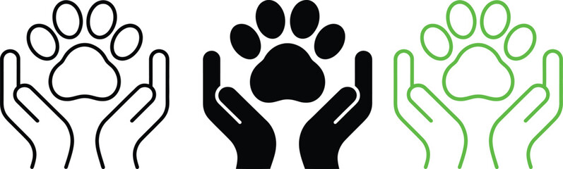 Hands cradling paw prints in different styles © Sathi