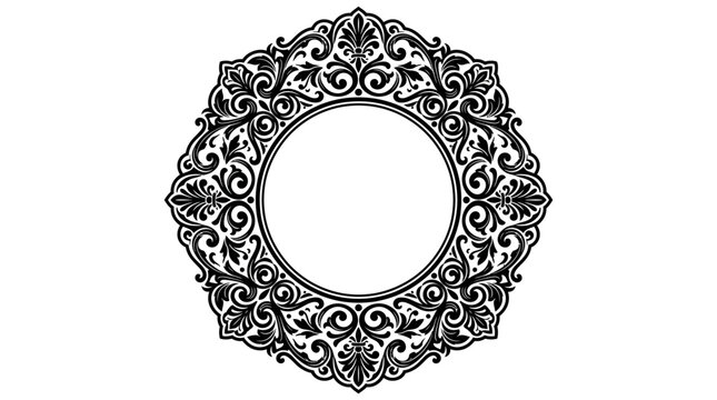 Ornate Circular Floral Monogram Frame, Black Decorative Emblem