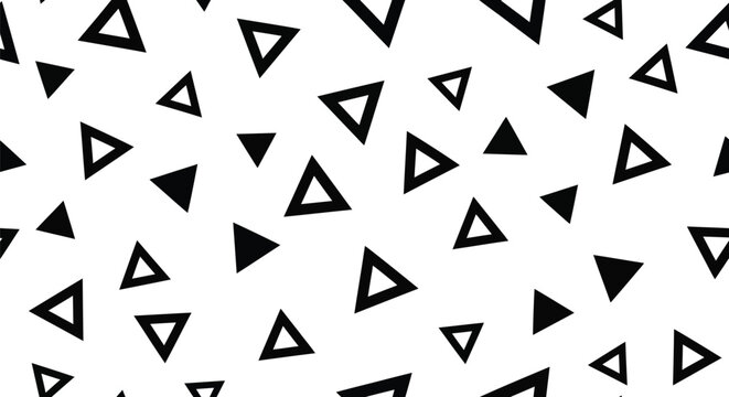 Randomly scattered black triangles and outlines on a white background, abstract geometric pattern vector illustration