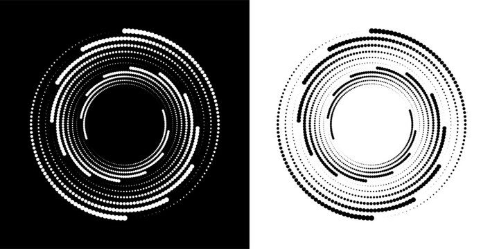 Abstract background with lines in circle. Art design spiral as logo or icon. A black figure on a white background and an equally white figure on the black side.