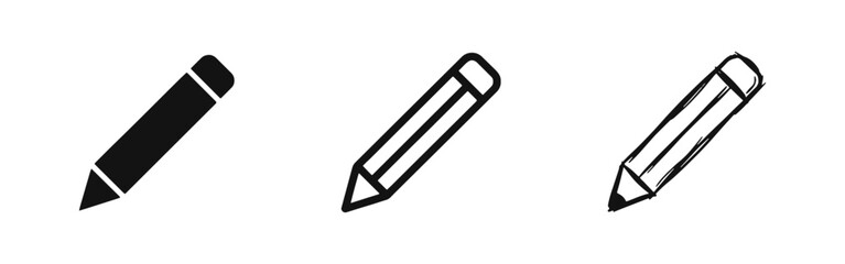 Fototapeta premium Simple Pencil with Eraser Icon Set for Drawing and Stationery
