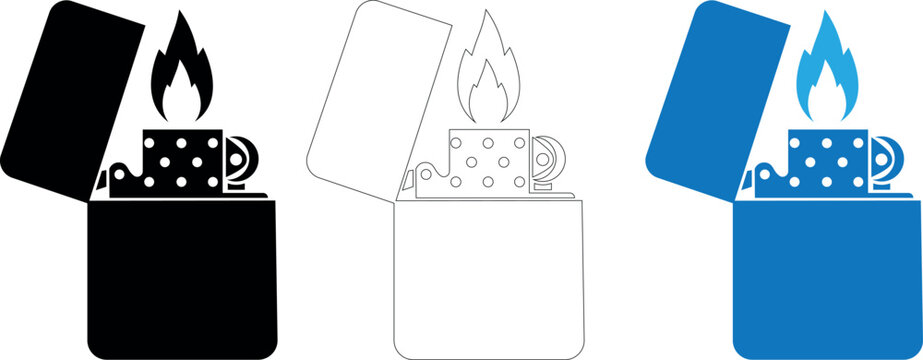 Lighter Flame Icons Set Cigarette Lighter Fire Spark Flat Vector
