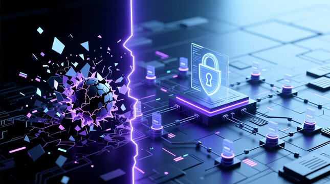 Futuristic concept of threat isolation system with separated malicious node on zero trust security network architecture for cybersecurity defense secure data protection and control