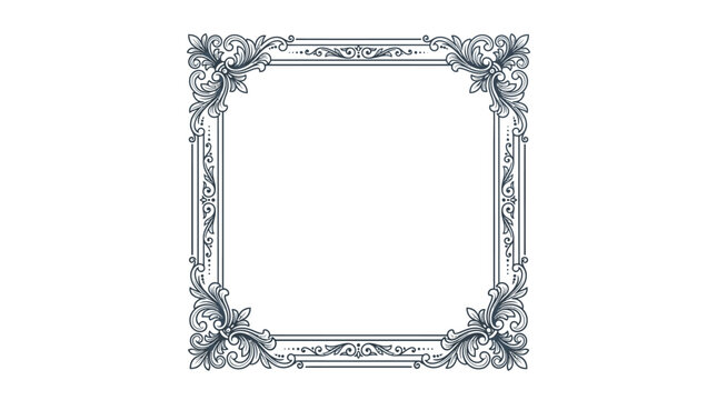 Vintage ornamental frame border, elegant scrollwork design, decorative square element