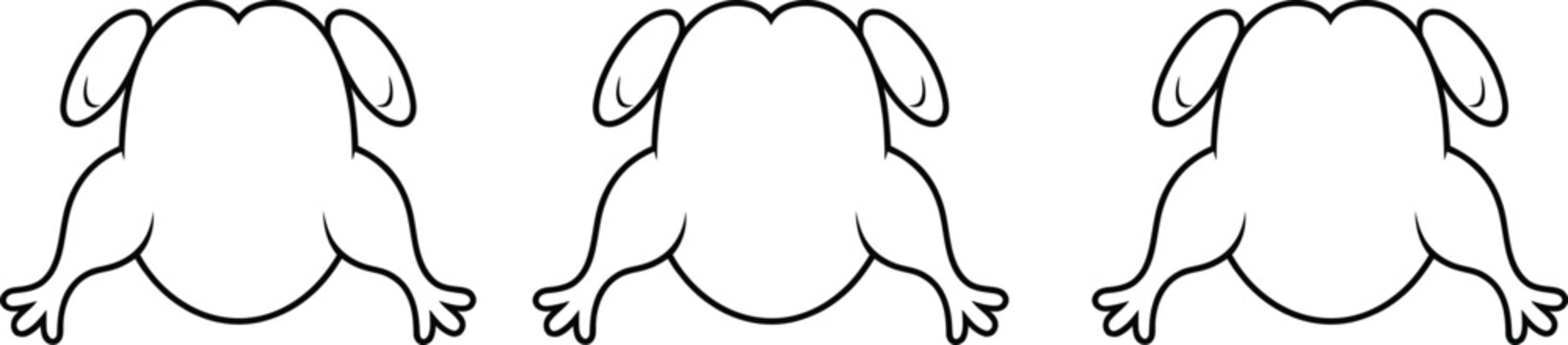 Three cartoon dogs sitting in a row with different tail positions