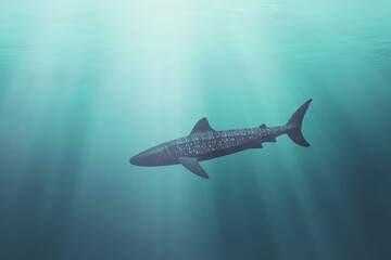 Obraz premium Tranquil underwater scene with whale shark in sunlit ocean