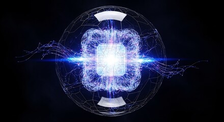 Obraz premium Abstract Blue Energy Core with Plasma Streams and Light Rays.