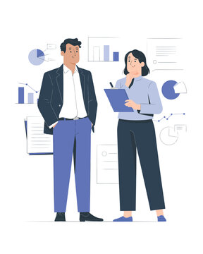  Business Professionals Analyzing Data and Statistics - Corporate Team Discussing Financial Growth and Strategy with Charts and Graphs Illustration