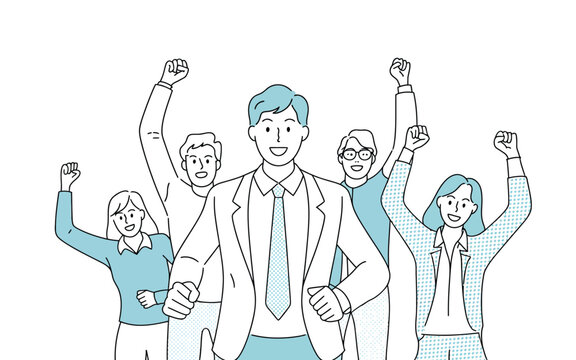   Successful Business Team Celebrating Achievement - Diverse Professionals Raising Fists in Victory Concept Illustration