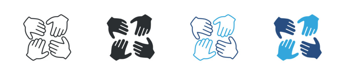 Obraz premium Teamwork hands circle icon set. unity and support concept. collaboration and community symbol. vector illustration.