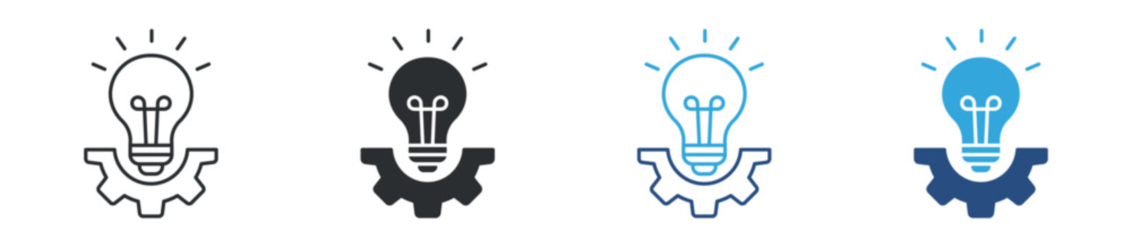 Idea gear icon set. light bulb with cogwheel. innovation and engineering concept. vector illustration.