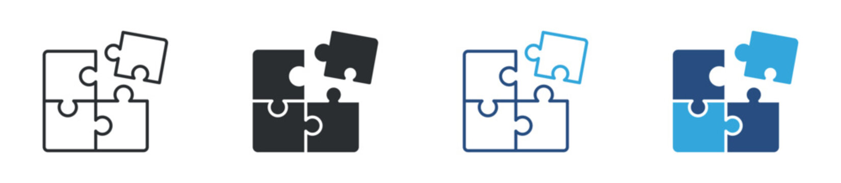 Puzzle pieces icon set. connection and problem solving concept. assembly and solution symbol. vector illustration.