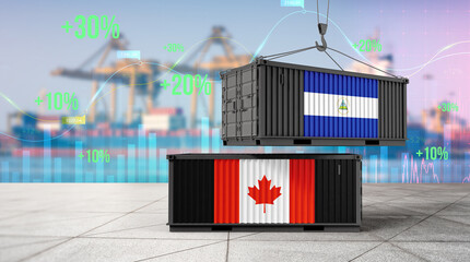 International Trade: A striking visualization of international trade, showcasing shipping containers adorned with national flags, symbolizing global commerce, and economic exchange. © bao