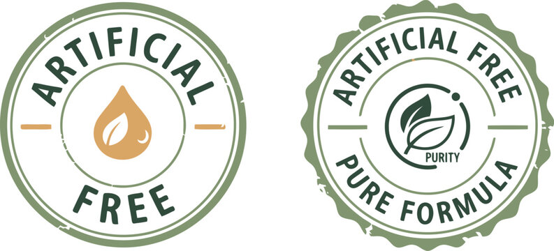 Artificial Free and Pure Formula Eco Labels for Organic Natural Product Packaging and Branding