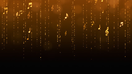 golden music note and shiny glittering gold stars strings , musical concert and party social media and story background © AIDIN