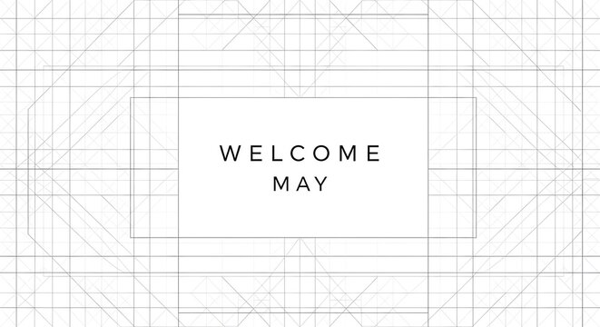 welcome may handwritten chalkboard sign on grid paper background