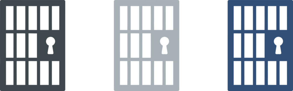 Jail icon, symbol collection, simple outline vector icons of prison cell bars and confinement symbols for law enforcement justice and security design projects.