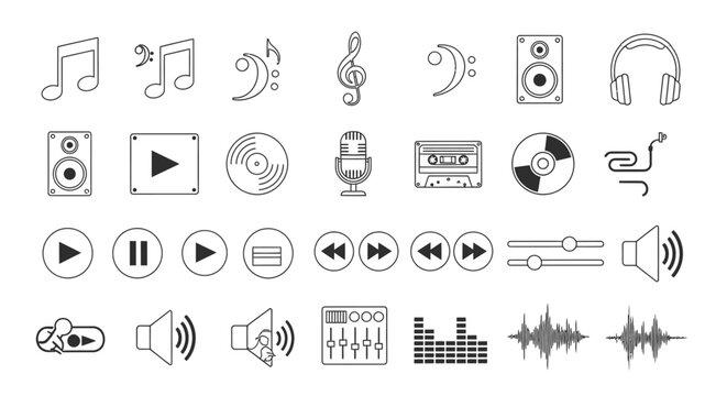 Black and white audio music icons.