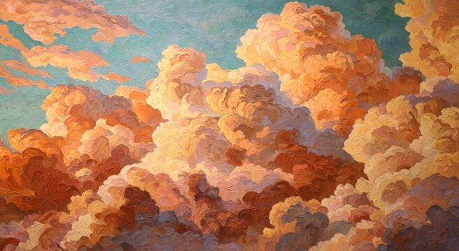 Dramatic Sunset Clouds Painting with Warm Orange and Pink Hues.