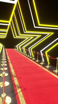 Side View of Red Carpet through Star Tunnel - 3d 4k vertical animation (2160 x 3840px)