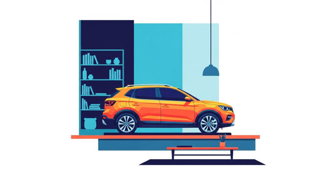 Modern Orange SUV Car in a Sleek Showroom Display.
