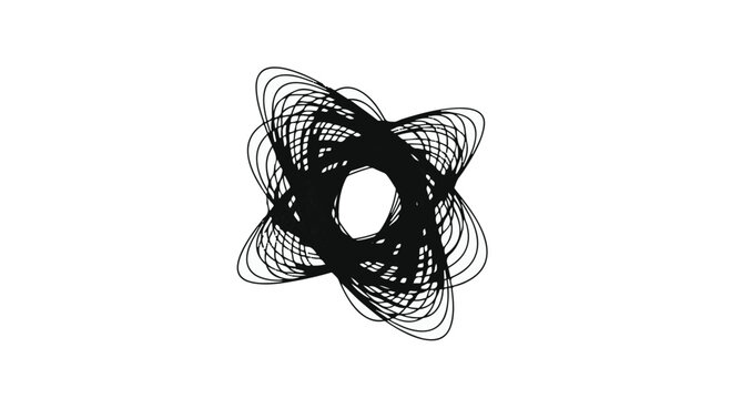 Abstract vortex creates a dynamic sense of motion through overlapping geometric lines.