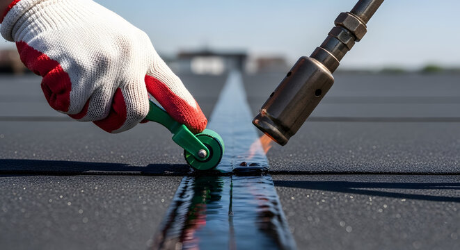 flat roof waterproofing process | bitumen membrane installation with torch | professional roofing repair services | industrial roof sealing techniques
