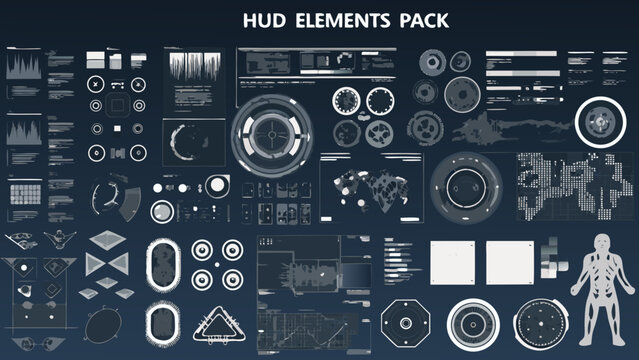 hud elements pack a comprehensive monochrome white interface design collection