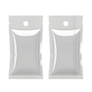 Two silver foil pouches with a circular hole at the top on a white background.