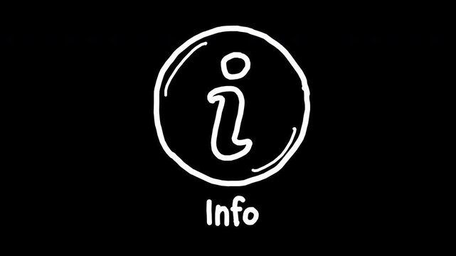 Hand drawn information icon doodle animation with text 4k animated video, alpha transparent video
