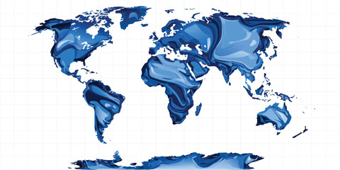 World map illustration in shades of blue with a fluid watercolor style © Sadhin07