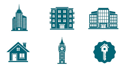 Obraz premium Modern Cityscape Buildings and Houses Icons Set