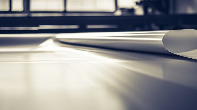 Paper sheets feeding into a printing press showcasing rich texture and crisp defined edges with stud detail