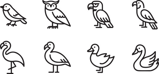 Obraz premium Set of simple black line icons of various birds